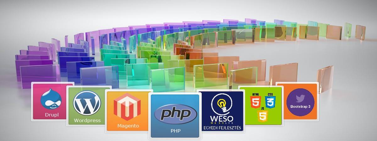 Sok lehetőség, PHP, HTML, CSS, JS, Bootstrap, Magento, Wordpress